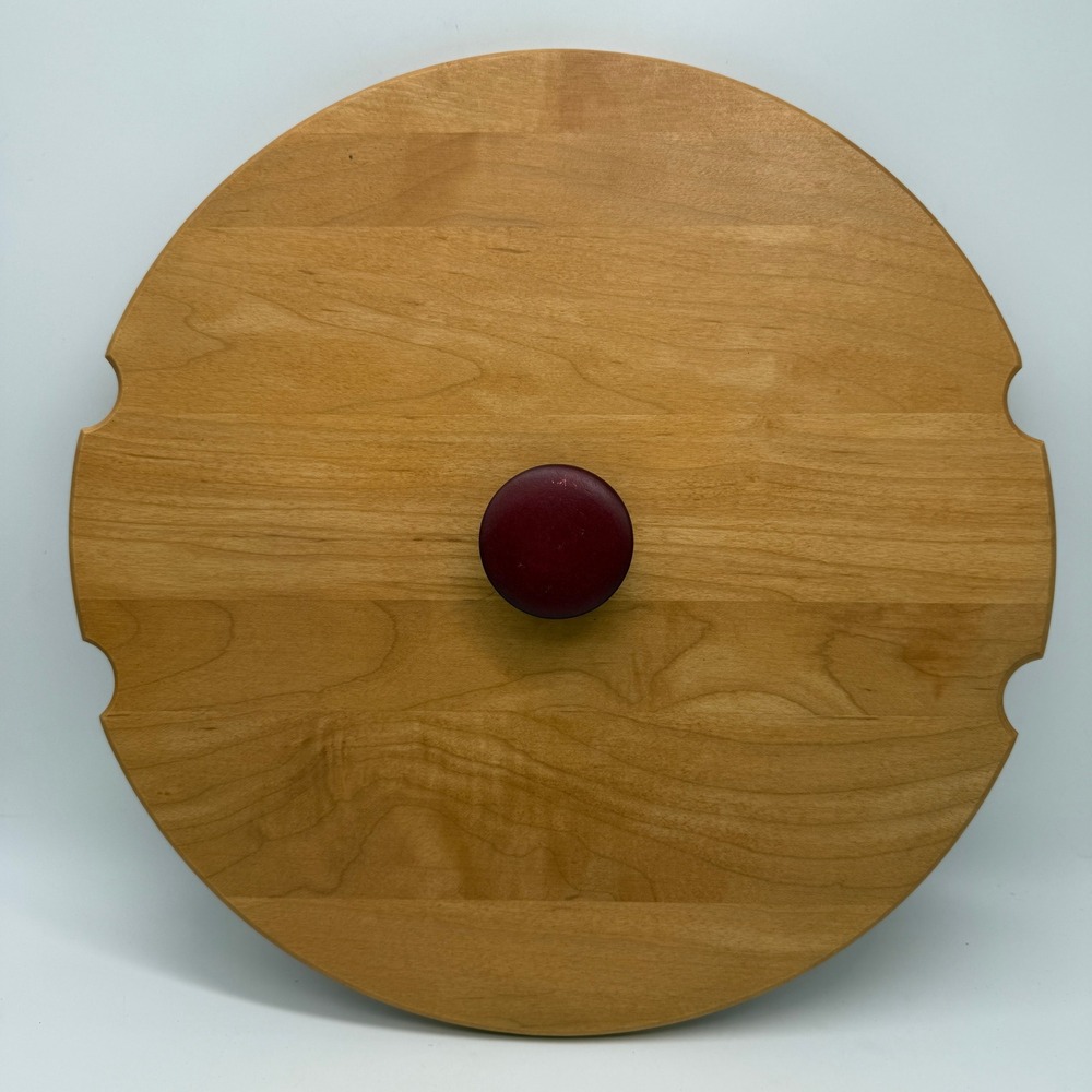 Longaberger Woodcrafts Maple Basket Lid Round Natural Burgundy Knob 13in Notch